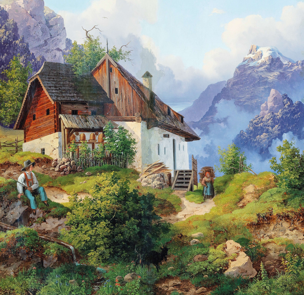 A Farm with Beehives in the Mountains jigsaw puzzle in Piece of Art puzzles on TheJigsawPuzzles.com
