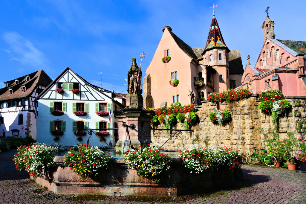 Fountain in the Eguisheim Village, France jigsaw puzzle in Waterfalls puzzles on TheJigsawPuzzles.com