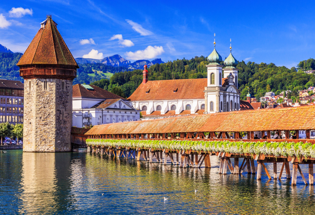 Chapel Bridge, Lucerne, Switzerland jigsaw puzzle in Bridges puzzles on TheJigsawPuzzles.com