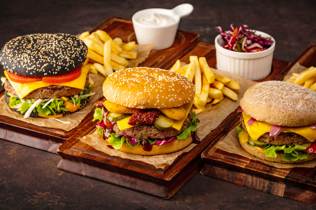 Assortment of Burgers jigsaw puzzle in Food & Bakery puzzles on TheJigsawPuzzles.com