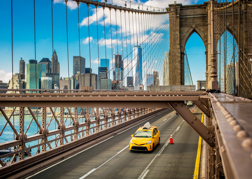 New York Cab on the Brooklyn Bridge jigsaw puzzle in Bridges puzzles on TheJigsawPuzzles.com