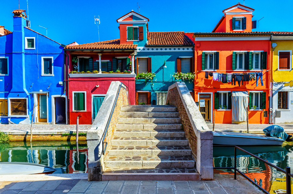 Canal and Bridge, Burano Island jigsaw puzzle in Bridges puzzles on TheJigsawPuzzles.com