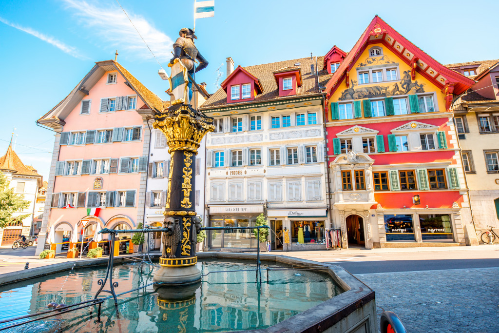 Fountain in Zug, Switzerland jigsaw puzzle in Waterfalls puzzles on TheJigsawPuzzles.com