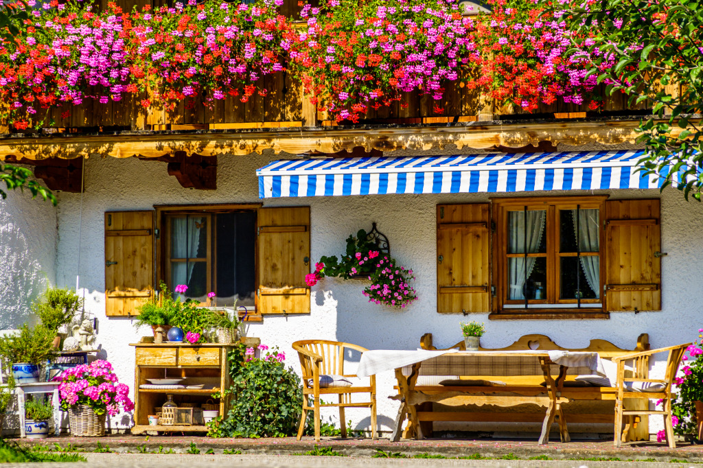 Bavarian Farmhouse Frontyard jigsaw puzzle in Flowers puzzles on TheJigsawPuzzles.com