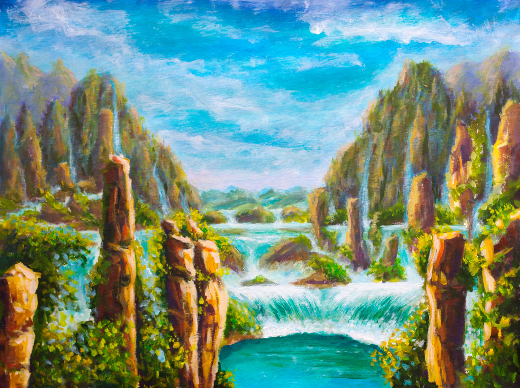 High Yellow Mountains in China jigsaw puzzle in Waterfalls puzzles on TheJigsawPuzzles.com