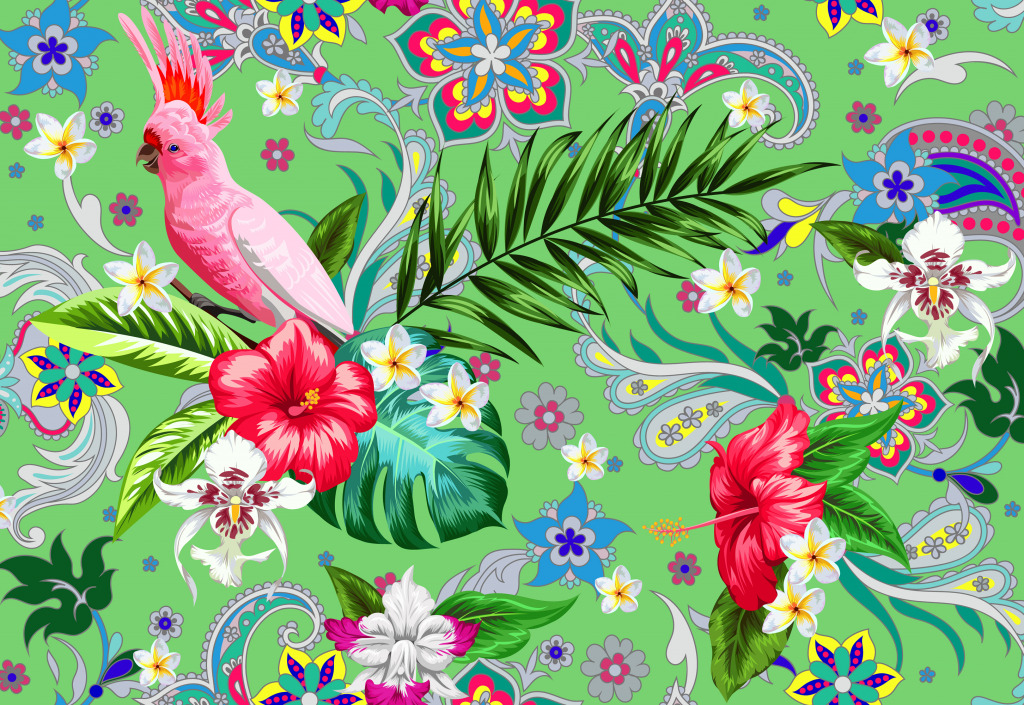 Tropical Flowers and a Cockatoo jigsaw puzzle in Puzzle of the Day puzzles on TheJigsawPuzzles.com