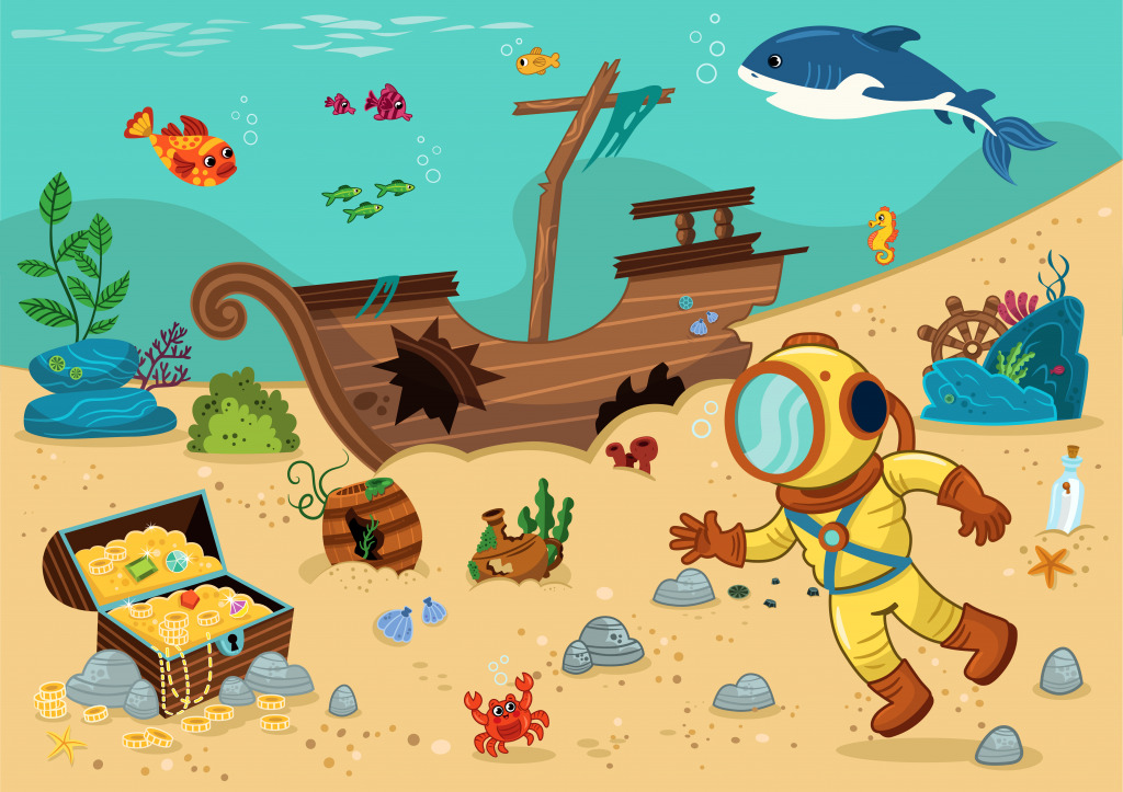 Diving for the Treasure jigsaw puzzle in Kids Puzzles puzzles on TheJigsawPuzzles.com