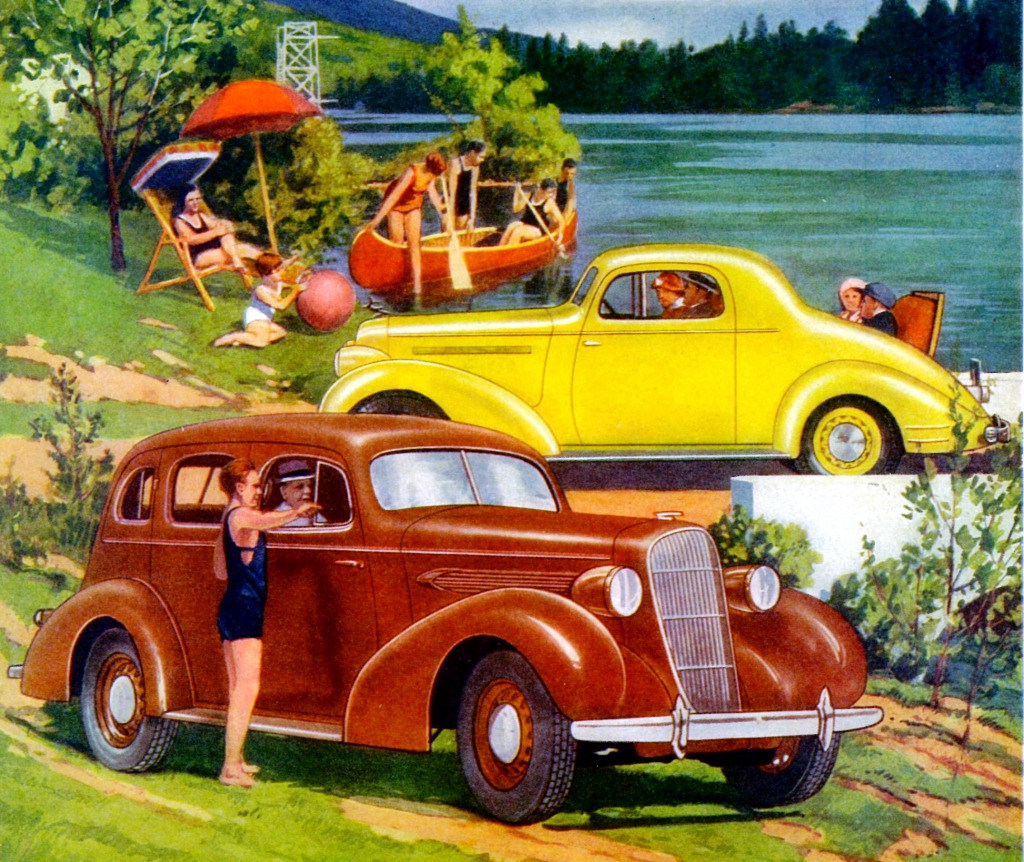 1935 Oldsmobile Six Sedan & Pontiac Sport Coupe jigsaw puzzle in Cars & Bikes puzzles on TheJigsawPuzzles.com