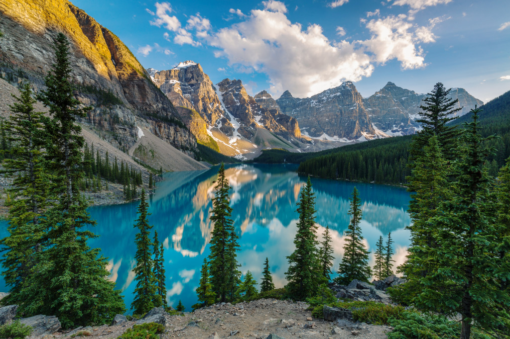 Moraine Lake Sunset, Banff NP, Canada jigsaw puzzle in Great Sightings puzzles on TheJigsawPuzzles.com
