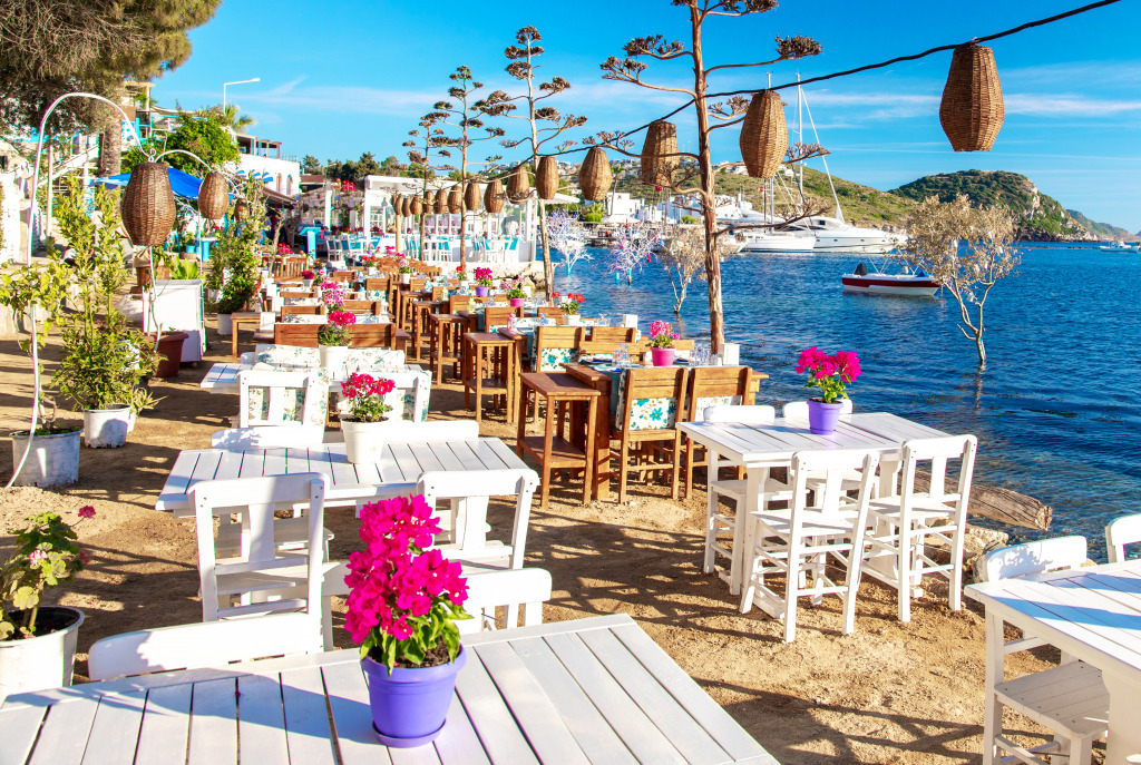 Beach Restaurant in Bodrum, Turkey jigsaw puzzle in Food & Bakery puzzles on TheJigsawPuzzles.com