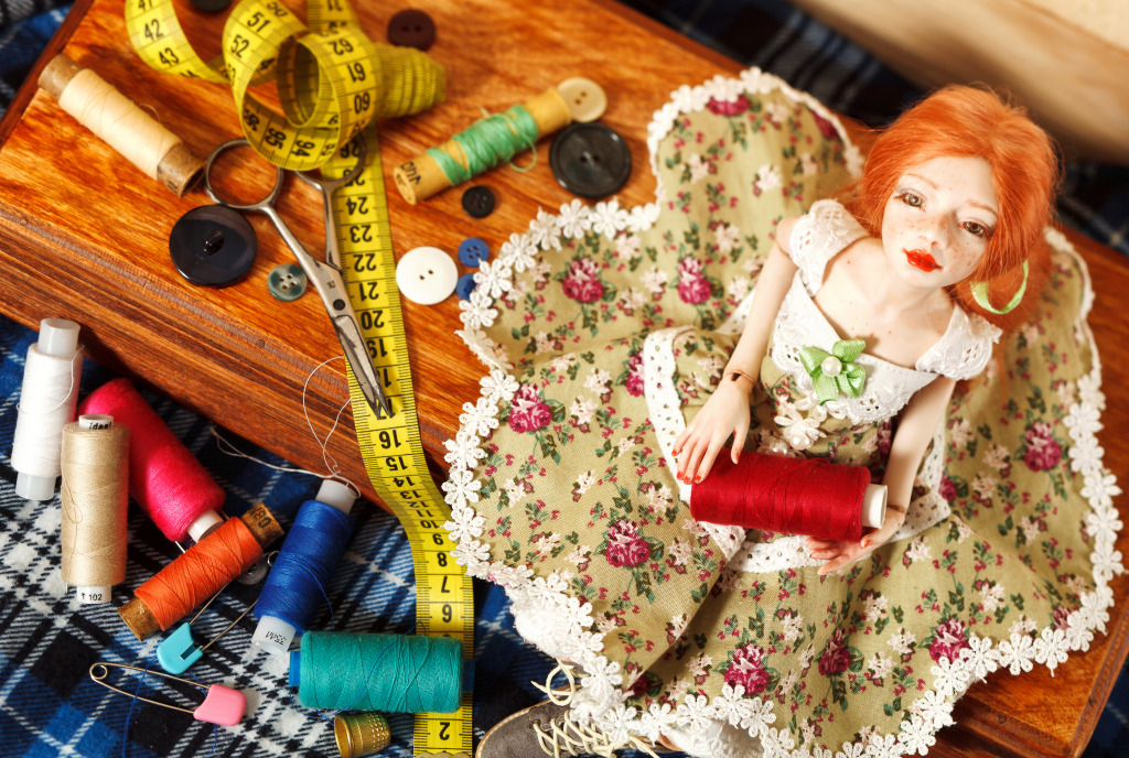 Beautiful Doll and Sewing Accessories jigsaw puzzle in Handmade puzzles on TheJigsawPuzzles.com