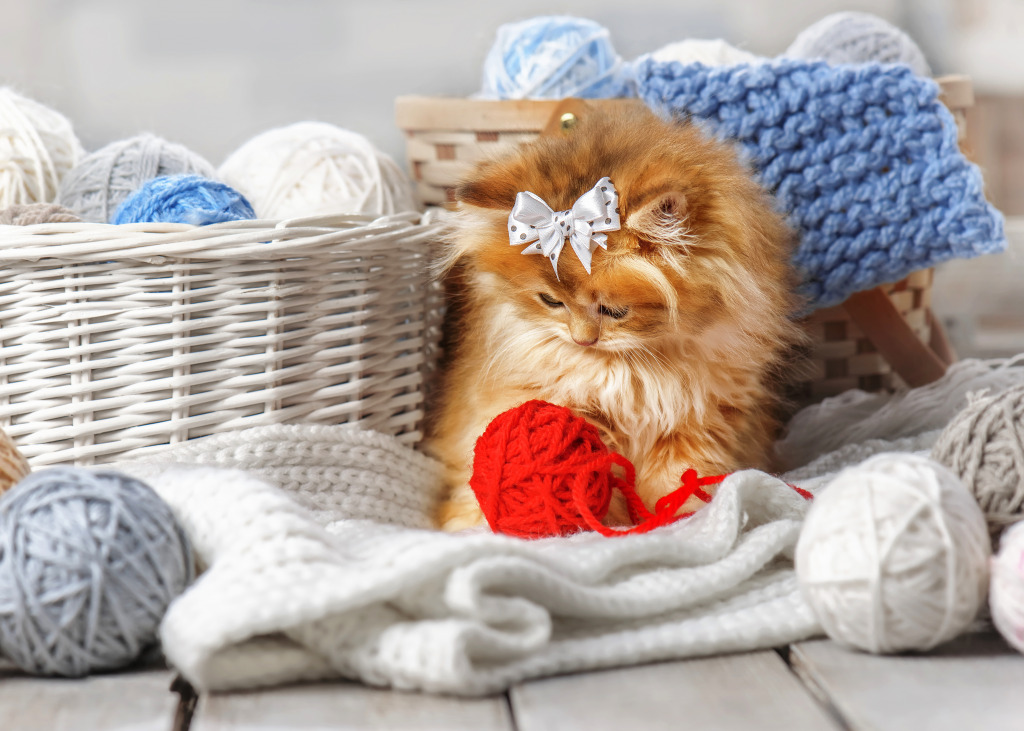 Kitten Sitting in a Basket of Yarn jigsaw puzzle in Animals puzzles on TheJigsawPuzzles.com