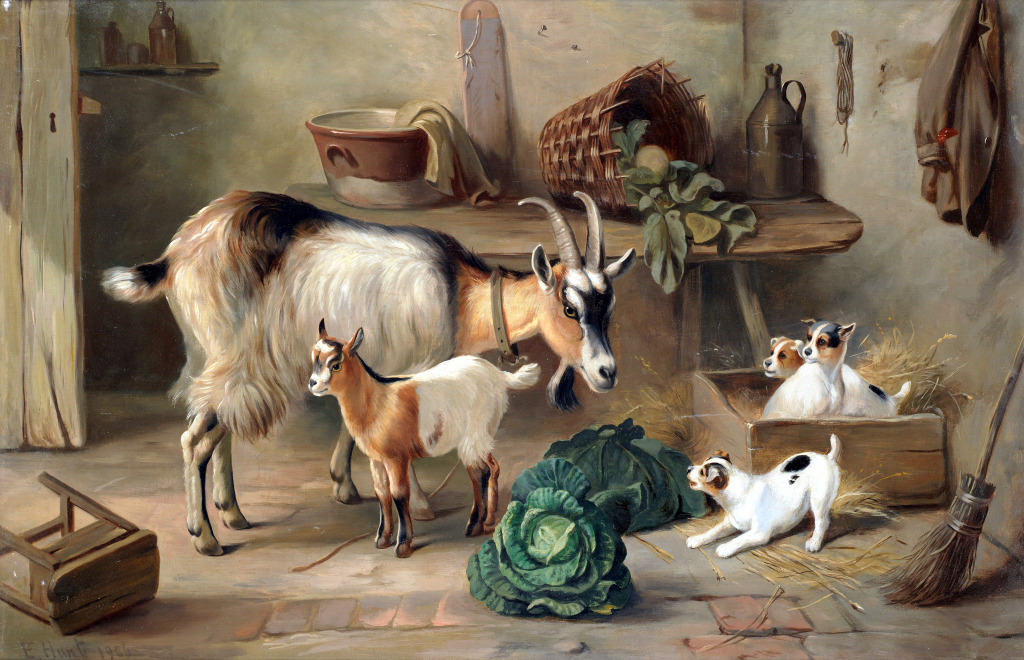 Puppies and Goats jigsaw puzzle in Piece of Art puzzles on TheJigsawPuzzles.com