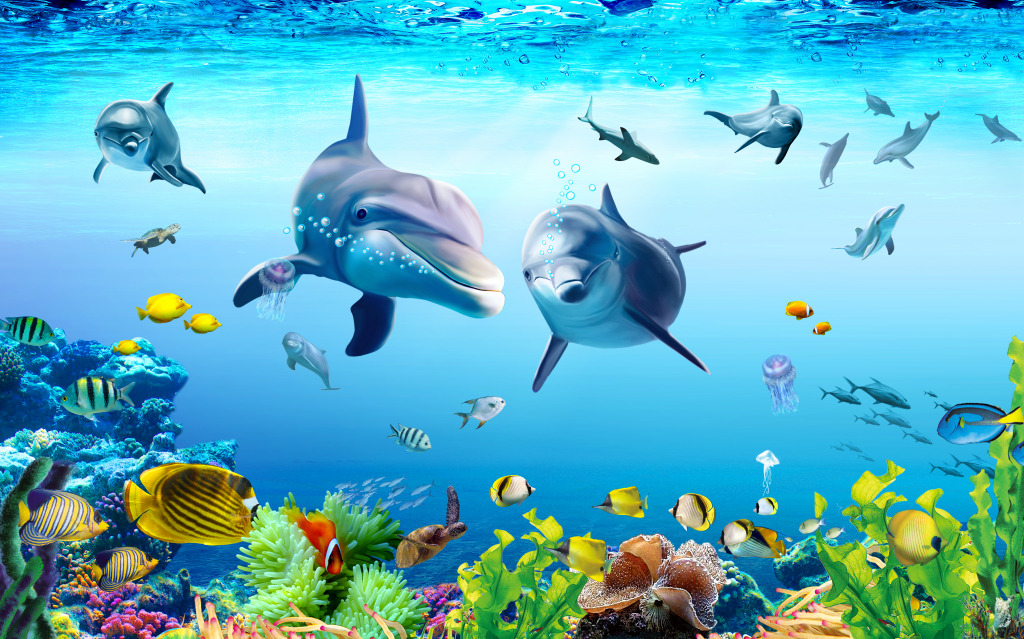 Friendly Dolphins jigsaw puzzle in Under the Sea puzzles on TheJigsawPuzzles.com