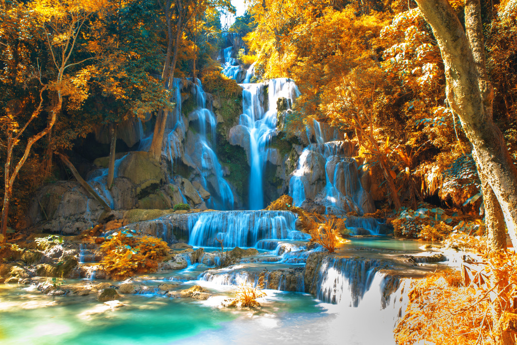 Tat Kuang Si Waterfalls, Laos jigsaw puzzle in Waterfalls puzzles on TheJigsawPuzzles.com