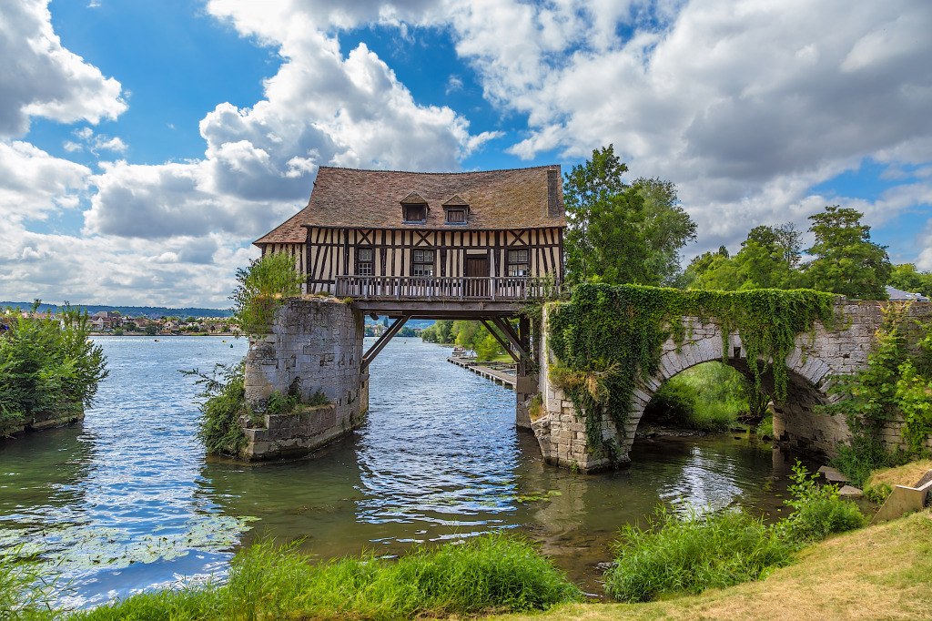 Half-Timbered Water Mill, Vernon, France jigsaw puzzle in Bridges puzzles on TheJigsawPuzzles.com