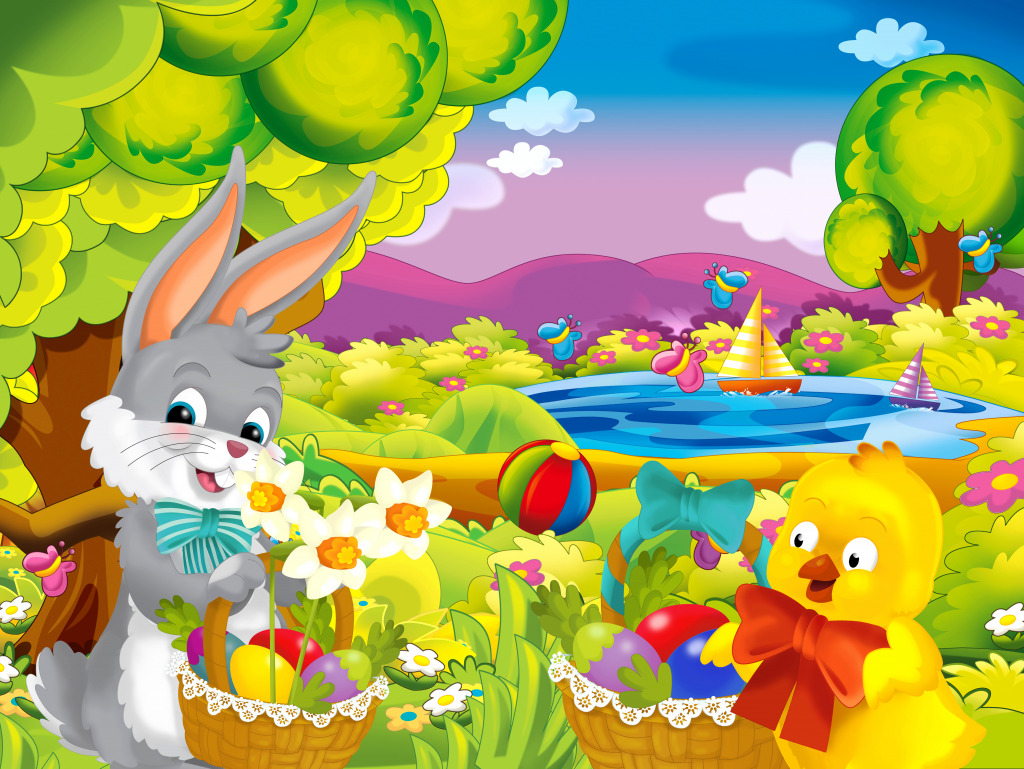Easter Rabbit and Chick jigsaw puzzle in Kids Puzzles puzzles on TheJigsawPuzzles.com