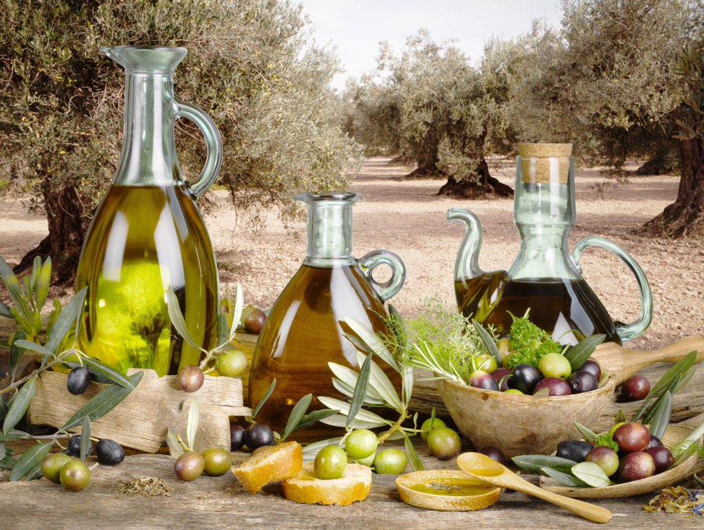 Still Life with Olive Oil jigsaw puzzle in Fruits & Veggies puzzles on TheJigsawPuzzles.com