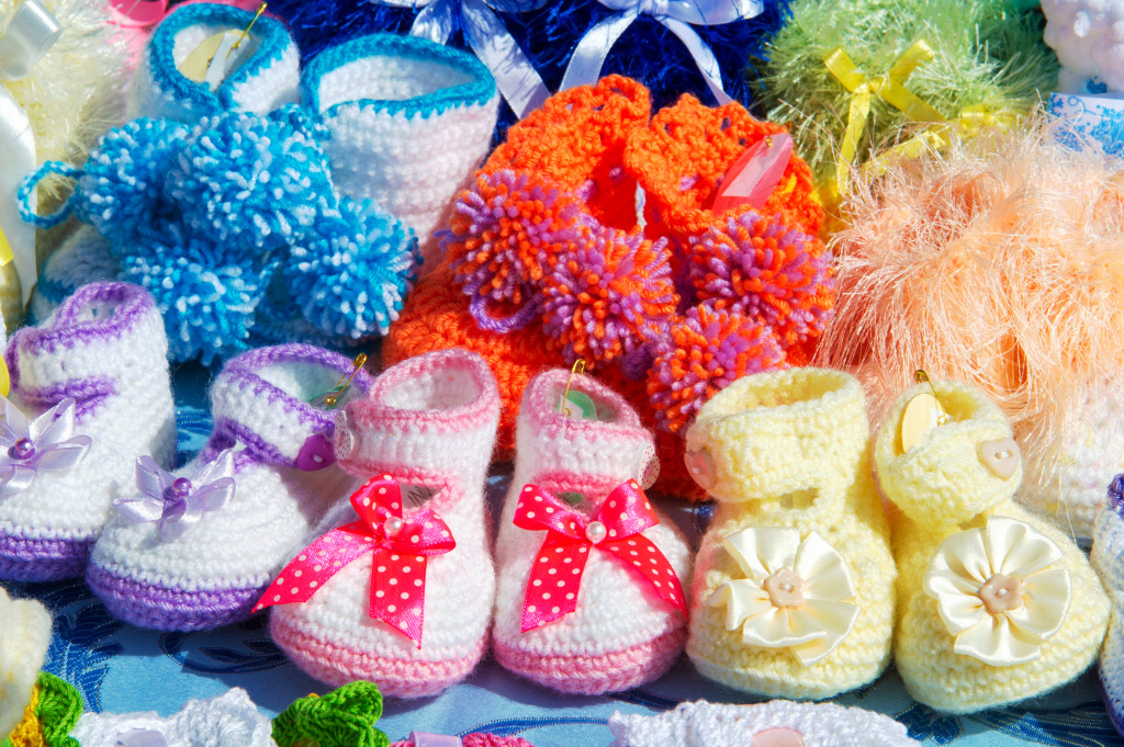 Crocheted Baby Booties jigsaw puzzle in Handmade puzzles on TheJigsawPuzzles.com
