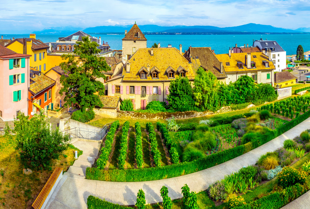 Geneva Lake and Town of Nyon, Switzerland jigsaw puzzle in Puzzle of the Day puzzles on TheJigsawPuzzles.com