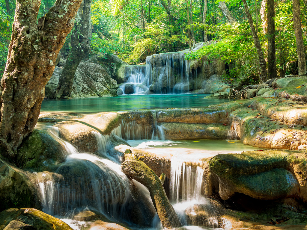 Erawan Waterfall, Kanchanaburi, Thailand jigsaw puzzle in Waterfalls puzzles on TheJigsawPuzzles.com