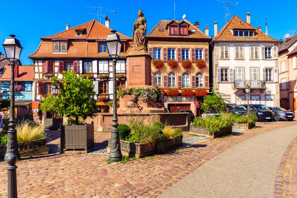 Fontaine Place de la Sinne, Ribeauvillé, France jigsaw puzzle in Street View puzzles on TheJigsawPuzzles.com