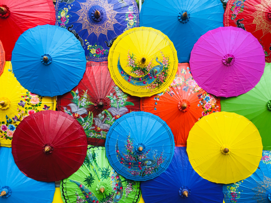 Colorful Thai Umbrellas jigsaw puzzle in Puzzle of the Day puzzles on TheJigsawPuzzles.com