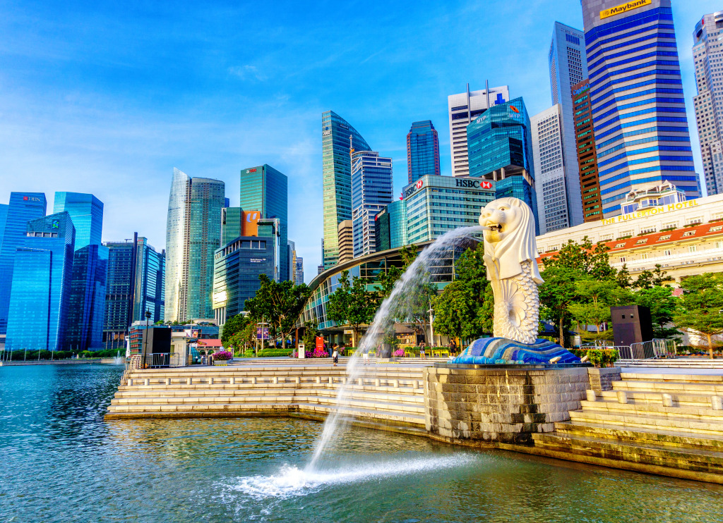 Merlion Lion Fountain, Singapore jigsaw puzzle in Waterfalls puzzles on TheJigsawPuzzles.com
