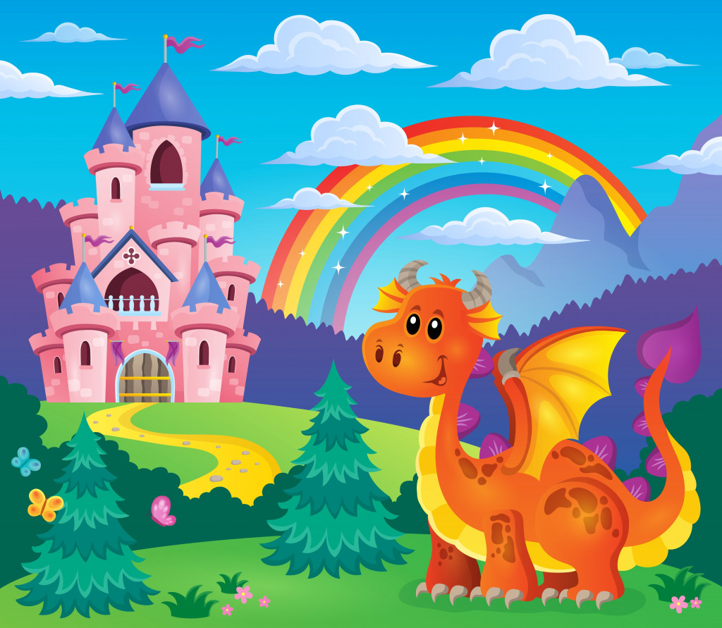 Happy Dragon near a Castle jigsaw puzzle in Castles puzzles on TheJigsawPuzzles.com