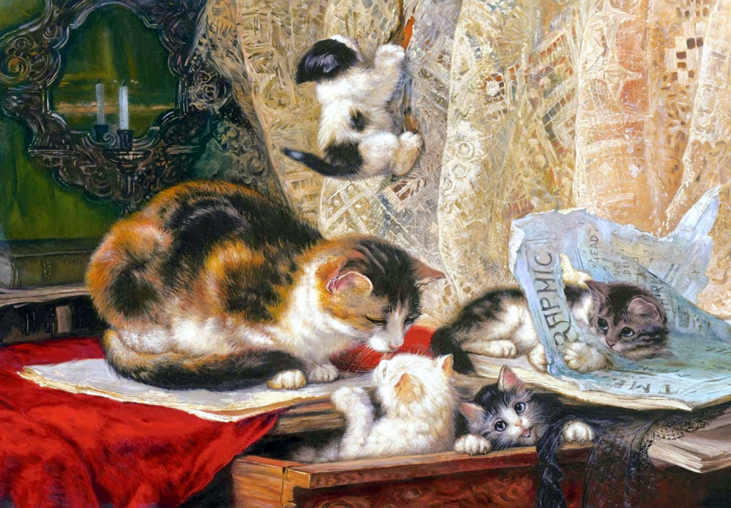 A Cat with Her Kittens jigsaw puzzle in Piece of Art puzzles on TheJigsawPuzzles.com