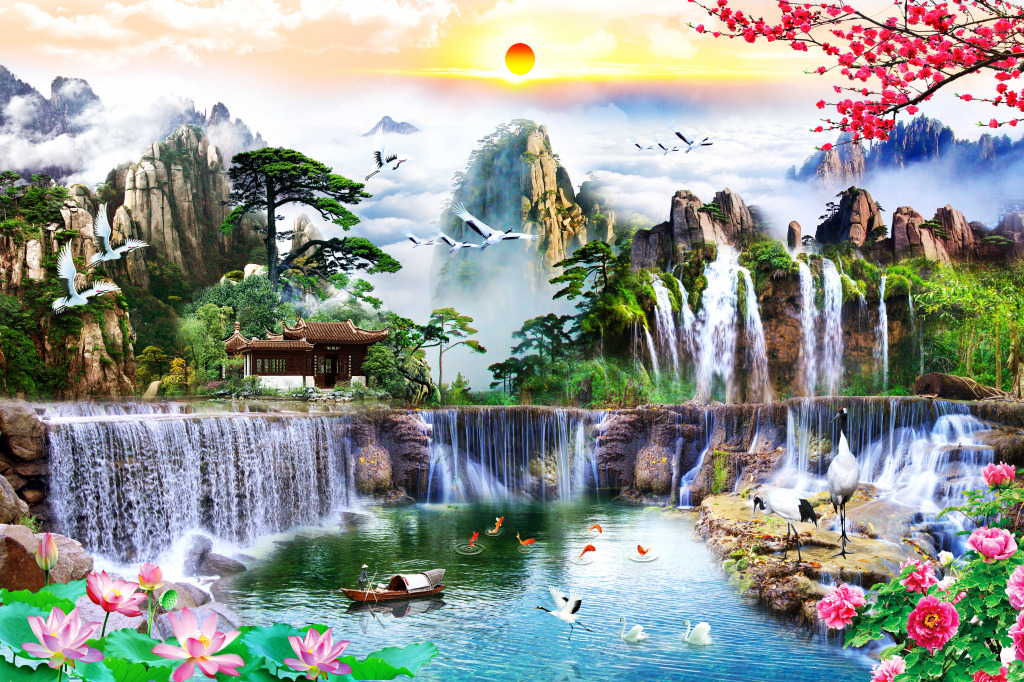 Landscape with a Waterfall jigsaw puzzle in Waterfalls puzzles on TheJigsawPuzzles.com