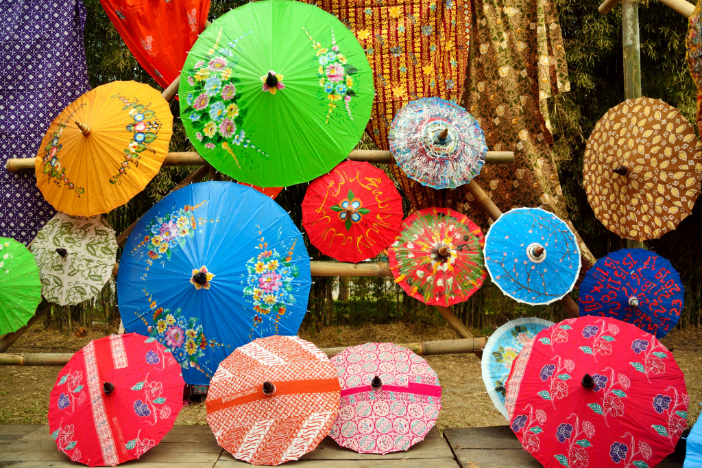 Borobudur Umbrellas Festival, Central Java jigsaw puzzle in Handmade puzzles on TheJigsawPuzzles.com