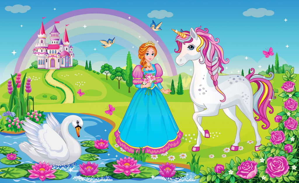 Princess and White Unicorn jigsaw puzzle in Castles puzzles on TheJigsawPuzzles.com