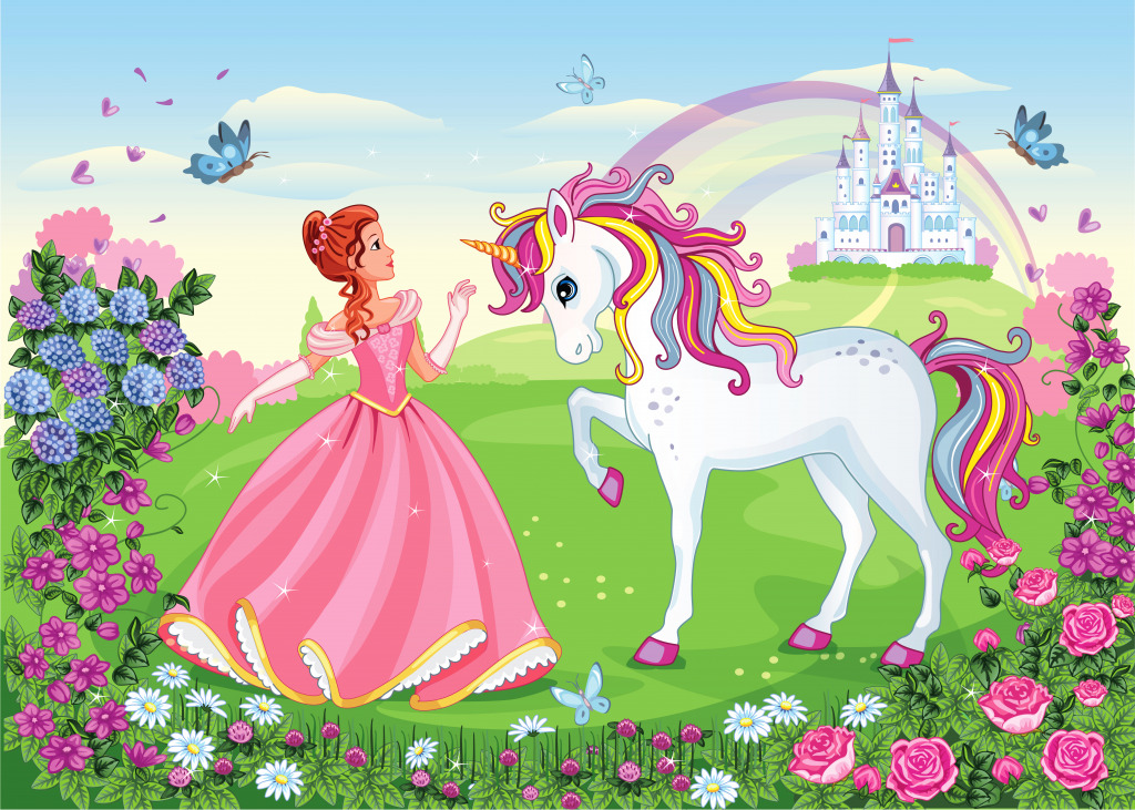 Princess and White Unicorn jigsaw puzzle in Kids Puzzles puzzles on TheJigsawPuzzles.com
