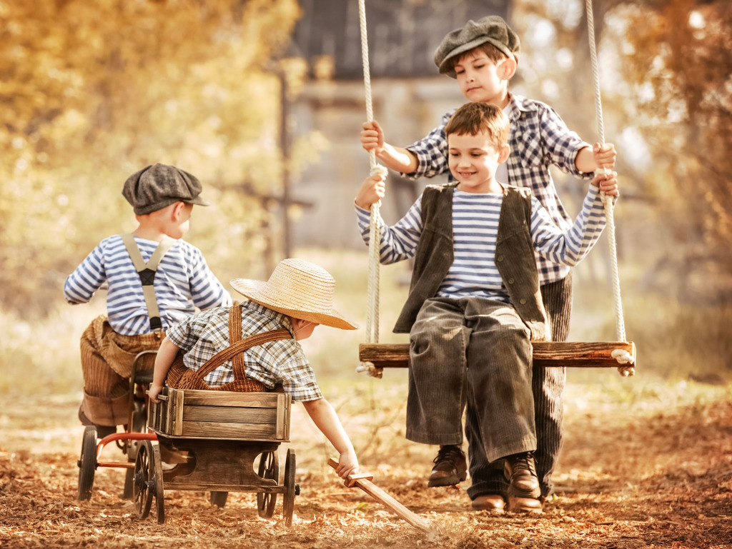 Boys in an Autumn Park jigsaw puzzle in People puzzles on TheJigsawPuzzles.com