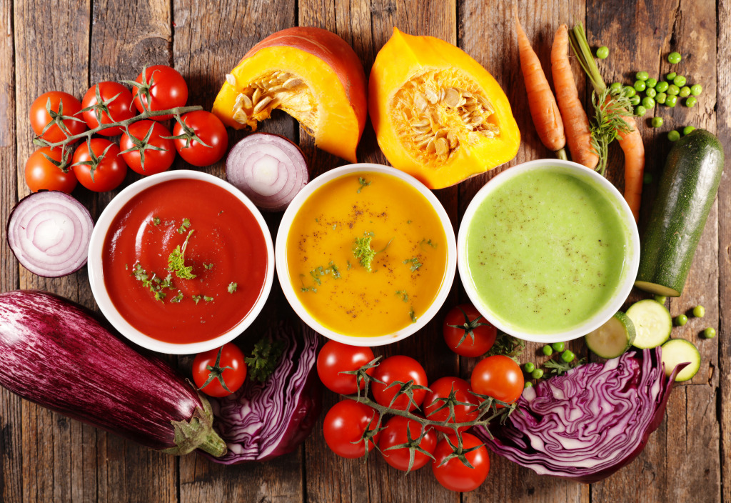 Assortment of Vegetable Soups jigsaw puzzle in Fruits & Veggies puzzles on TheJigsawPuzzles.com