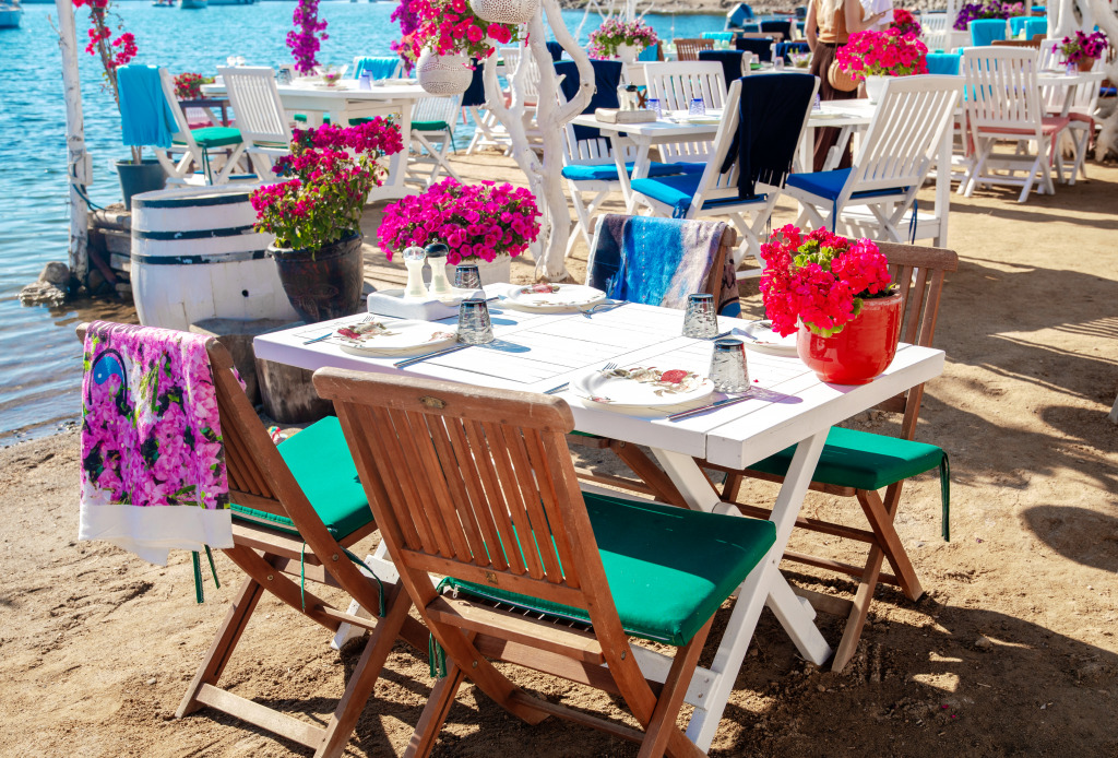 Beach Cafe in Bodrum, Turkey jigsaw puzzle in Food & Bakery puzzles on TheJigsawPuzzles.com