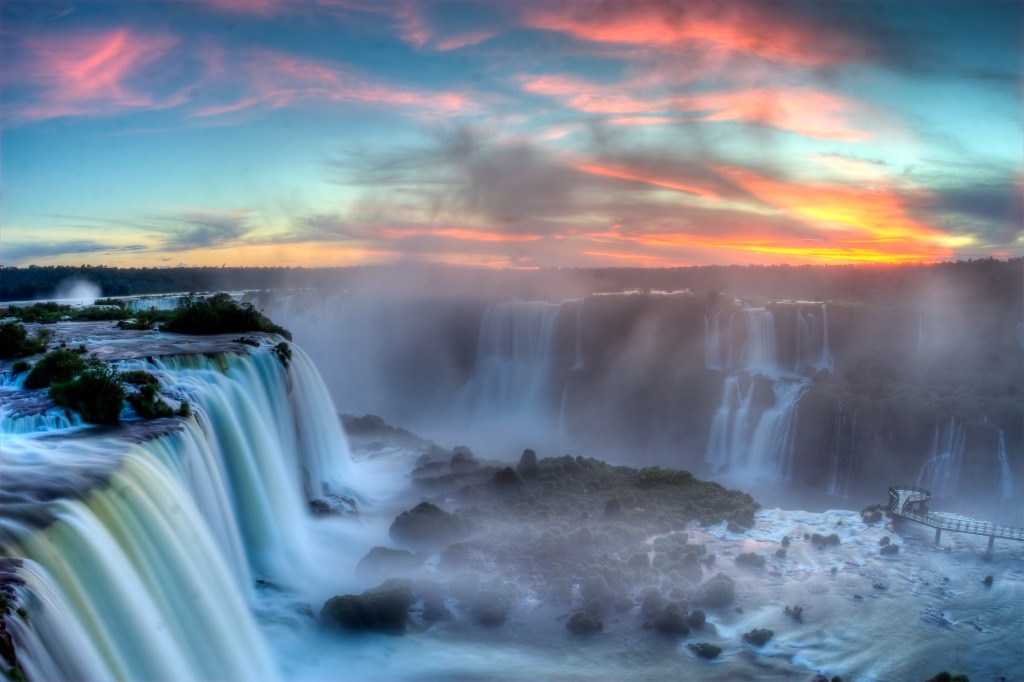 Sunset over Iguazu, Argentina jigsaw puzzle in Waterfalls puzzles on TheJigsawPuzzles.com