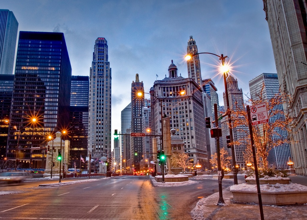 Michigan Ave at Dawn jigsaw puzzle in Street View puzzles on TheJigsawPuzzles.com